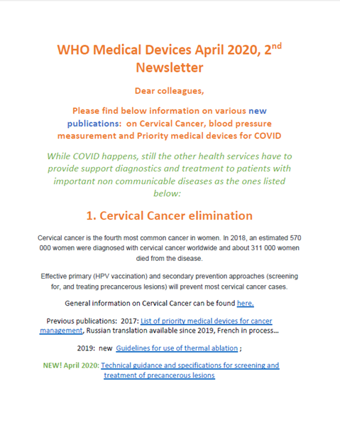 WHO Medical Devices 2nd April 2020
Newsletter