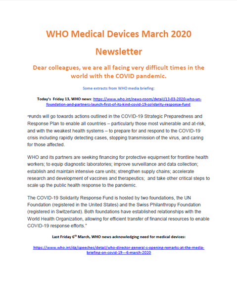 WHO Medical Devices March 2020
Newsletter