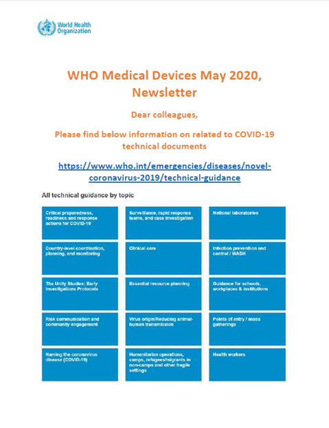 WHO Medical Devices May 2020
Newsletter