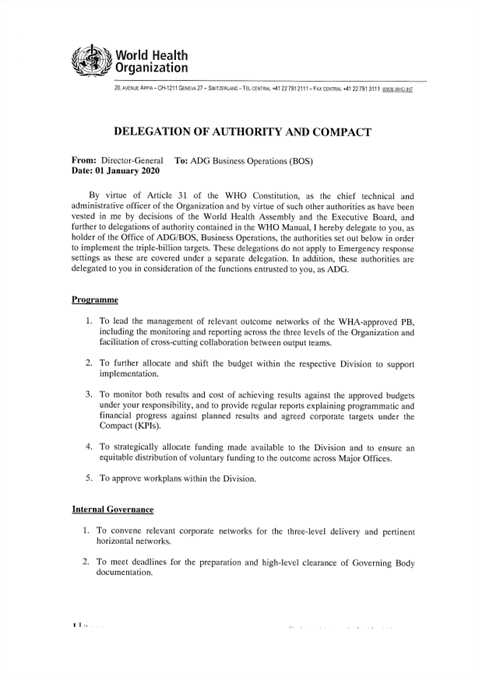 Delegation of authority - ADG Business Operations (BOS)