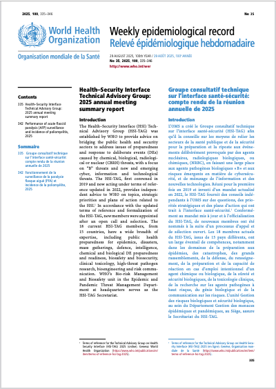 The Health–Security Interface Technical Advisory Group (HSI-TAG): 2025 annual meeting summary - Weekly Epidemiological Record (WER)