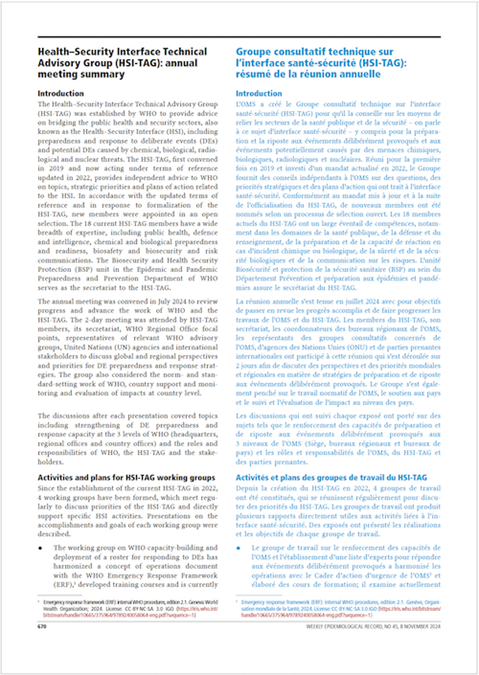 The Health–Security Interface Technical Advisory Group (HSI-TAG) : 2024 annual meeting summary - Weekly Epidemiological Record (WER)