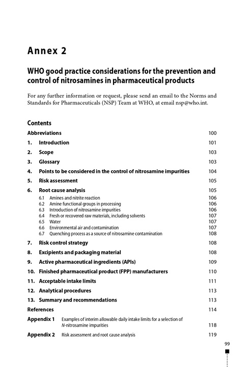 TRS 1060 - Annex 2: WHO good practice considerations for the prevention and control of nitrosamines in pharmaceutical products