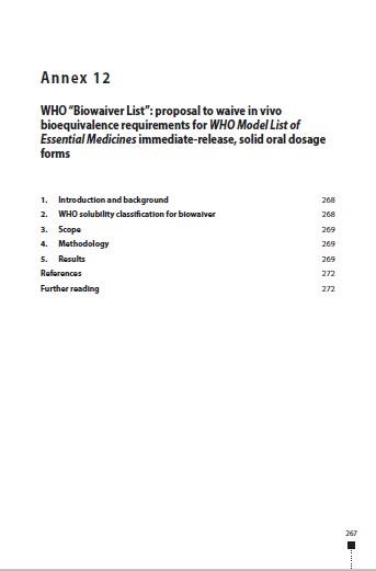 TRS 1025 - Annex 12: WHO “Biowaiver List”: proposal to waive in vivo bioequivalence requirements for WHO Model List of Essential Medicines immediate-release, solid oral dosage forms