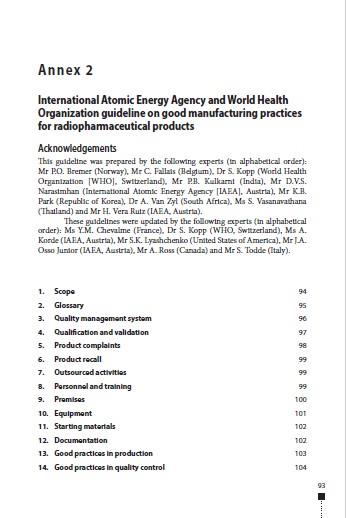 TRS 1025 - Annex 2: International Atomic Energy Agency and World Health Organization guideline on good manufacturing practices for radiopharmaceutical products