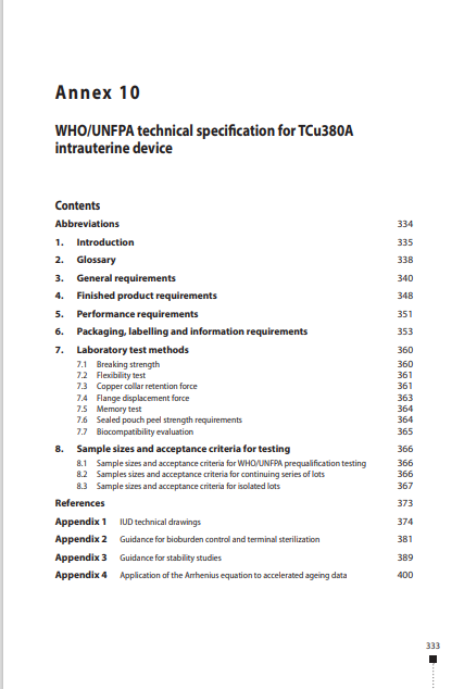 TRS 1044 - Annex 10: WHO/UNFPA technical specification for TCu380A intrauterine device