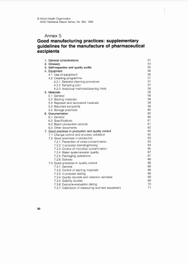 TRS 885 - Annex 5: WHO good manufacturing practices for the manufacture of pharmaceutical excipients