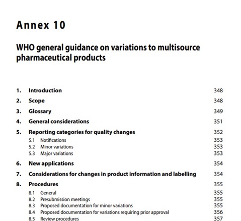 TRS 966 - Annex 10: WHO general guidance on variations to multisource pharmaceutical products