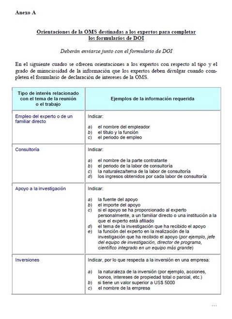 Declaración de intereses - Anexo A