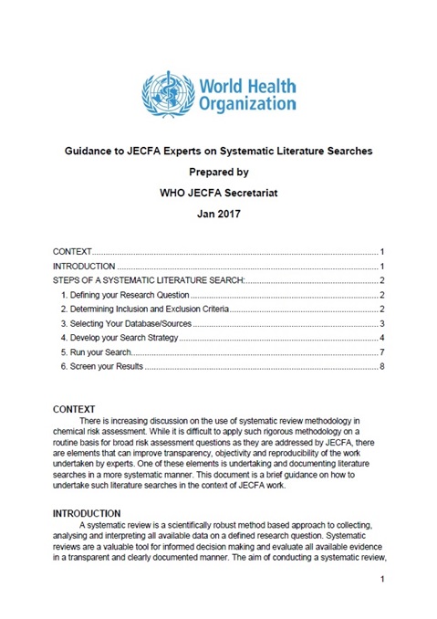 Guidance to JECFA Experts on Systematic Literature Searches