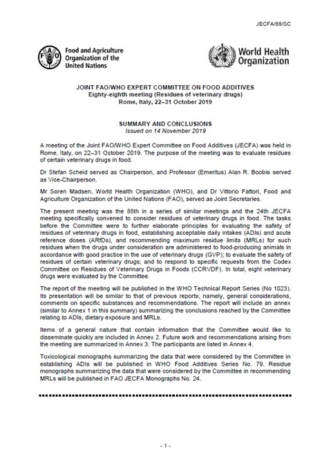 Eighty-eighth meeting - Joint FAO/WHO Expert Committee of Food Additives (JECFA)