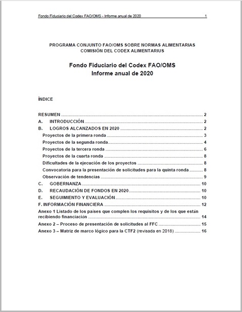 Fondo fiduciario del Codex FAO/OMS - Informe anual de 2020