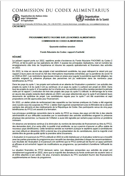 Fonds fiduciaire FAO/OMS du Codex - Rapport annuel 2022
