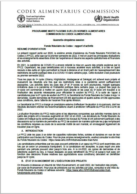 Fonds fiduciaire FAO/OMS du Codex - Rapport annuel 2021