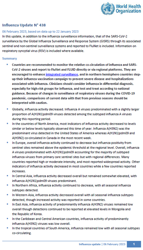 Influenza Update N° 438