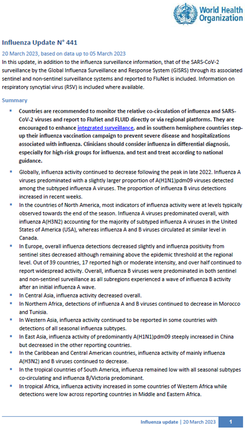 Influenza Update N° 441