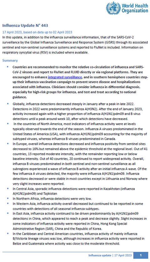Influenza Update N° 443