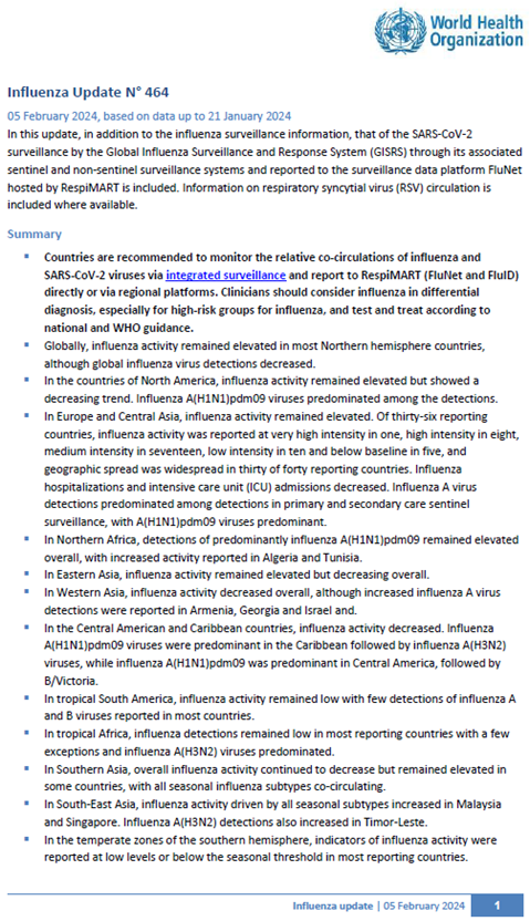 Influenza Update N° 464