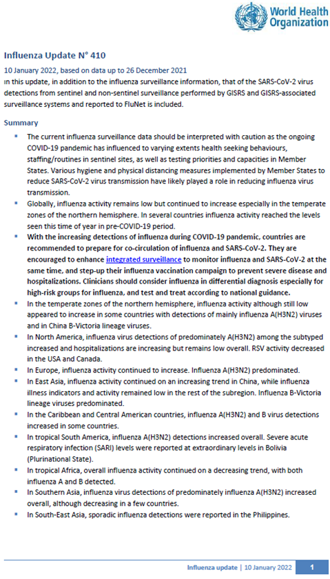 Influenza Update N° 410