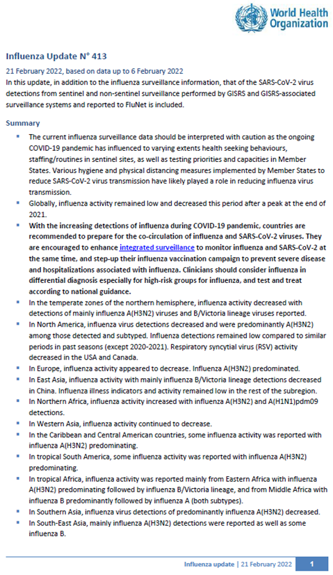 Influenza Update N° 413