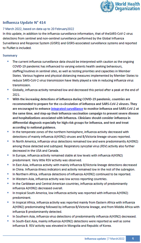 Influenza Update N° 414