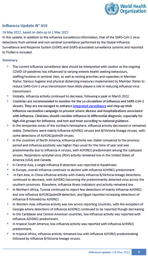 Influenza Update N° 419