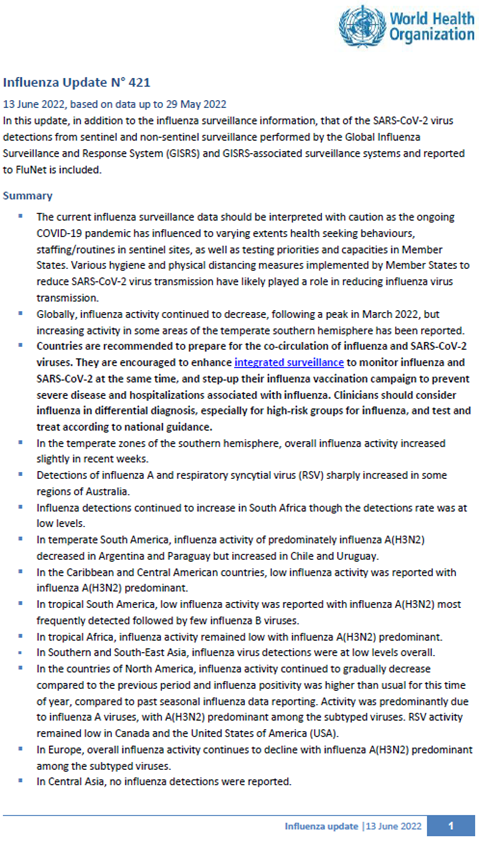 Influenza Update N° 421