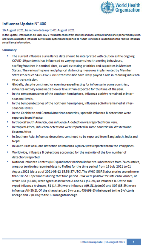 Influenza Update N° 400