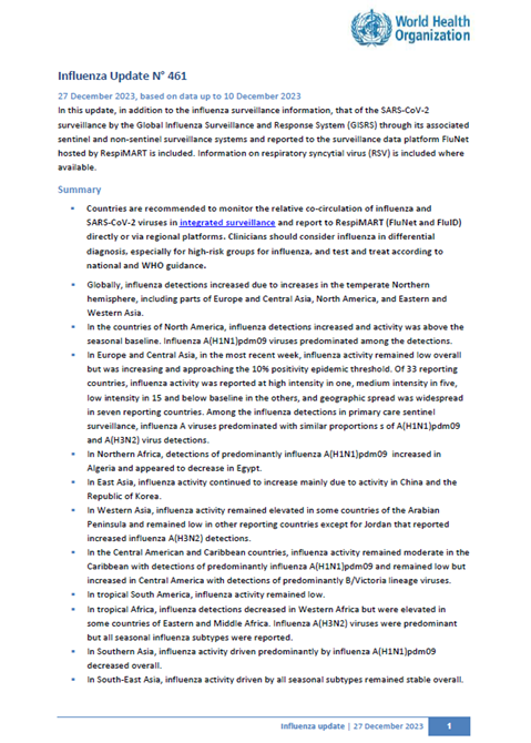 Influenza Update N° 461