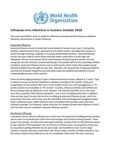 Influenza virus infections in humans