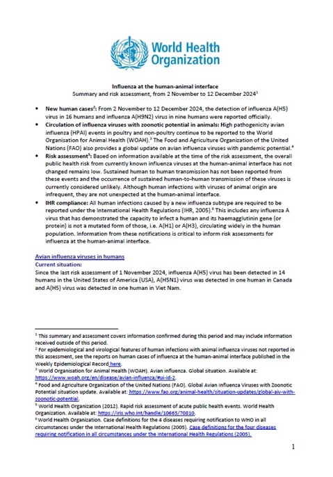 Influenza at the human-animal interface summary and assessment, 12 December 2024