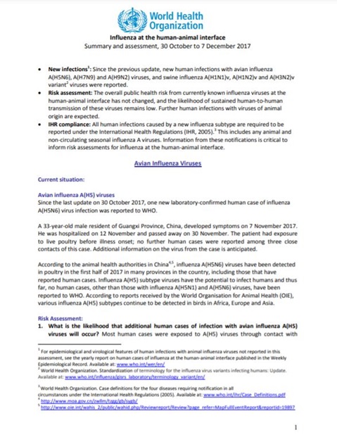 Influenza at the human-animal interface summary and assessment, 7 December 2017