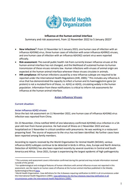 Influenza at the human-animal interface summary and assessment, 5 January 2023