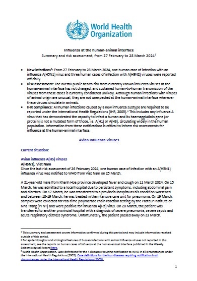 Influenza at the human-animal interface summary and assessment, 28 March 2024