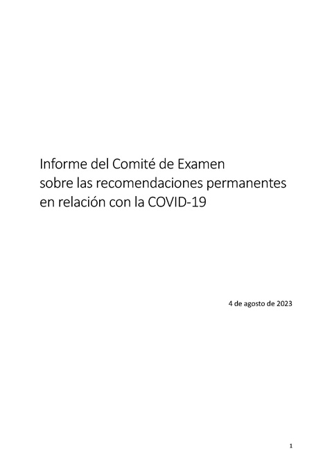 Informe del Comité de Examen 
sobre las recomendaciones permanentes 
en relación con la COVID-19