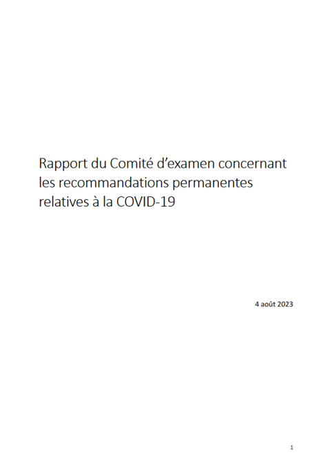 Rapport du Comité d’examen concernant
les recommandations permanentes
relatives à la COVID-19