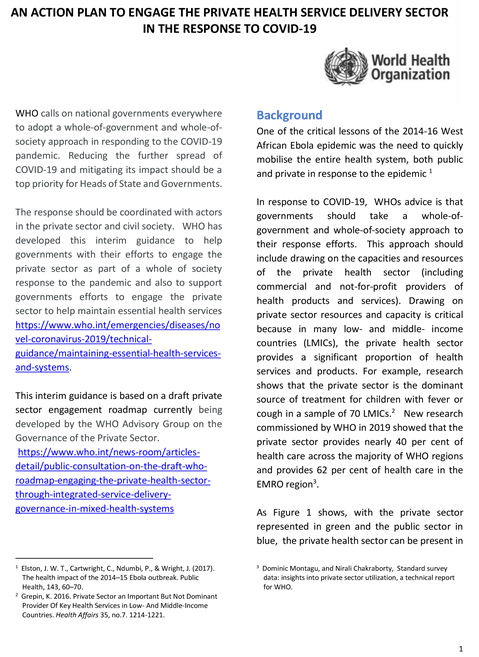 An Action Plan to Engage the Private Health Service Delivery Sector in the Response to COVID-19