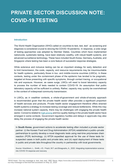 Private sector discussion note: COVID-19 testing