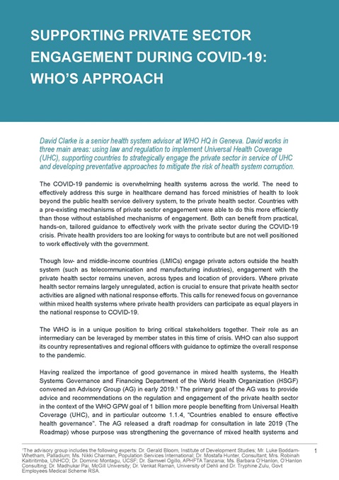Supporting private sector engagement during COVID-19 – WHO’s approach