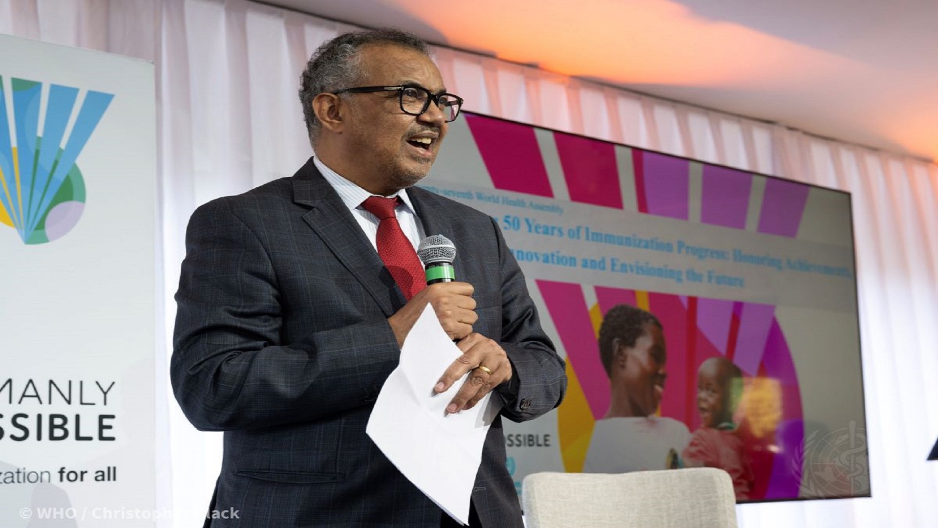 WHO DG talking at EPI@50 event