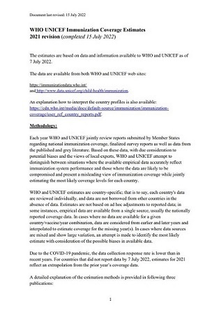 WHO/UNICEF Immunization Coverage Estimates - 2024 revision