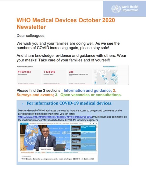 WHO Medical Devices October 2020
Newsletter