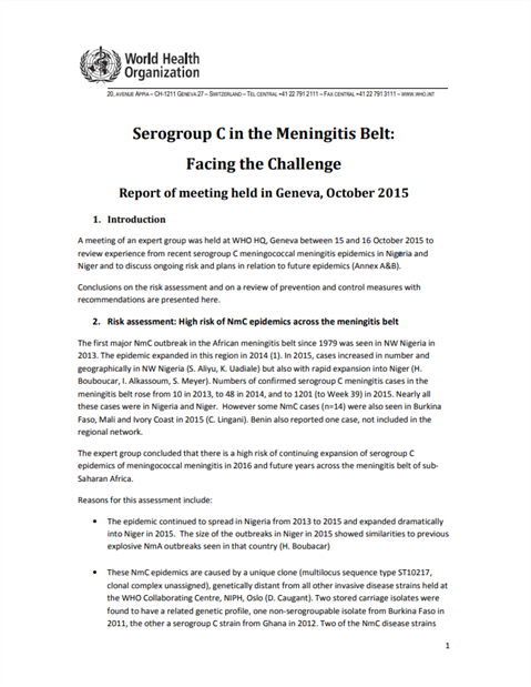 Serogroup C in the Meningitis Belt: Facing the Challenge
