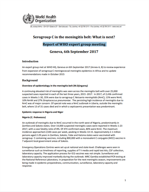 Serogroup C in the meningitis belt: What is next?