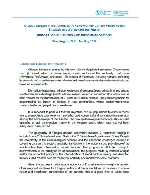 Chagas Disease in the Americas: A Review of the Current Public Health Situation and a Vision for the Future.