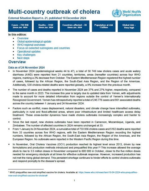 Multi-country outbreak of cholera, External situation report #21 - 18 December 2024