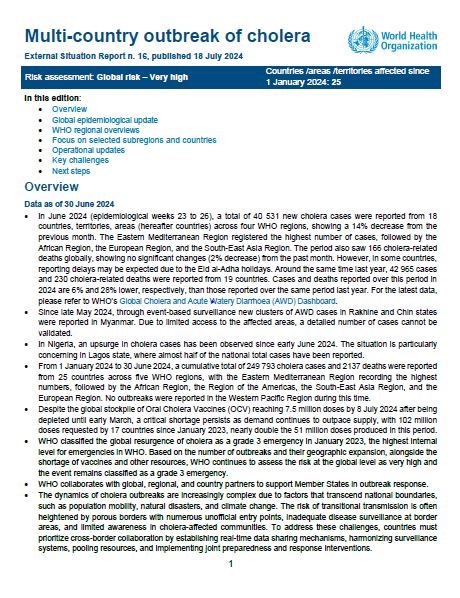 Multi-country outbreak of cholera, External situation report #16 - 18 July 2024