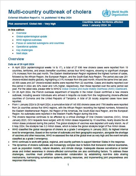 Multi-country outbreak of cholera, External situation report #14 - 16 May 2024