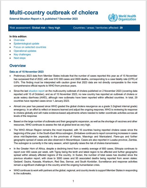 Multi-country outbreak of cholera, External situation report #12 - 14 March 2024