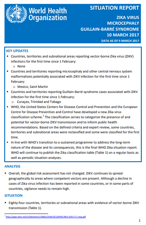 Zika situation report - 10 March 2017